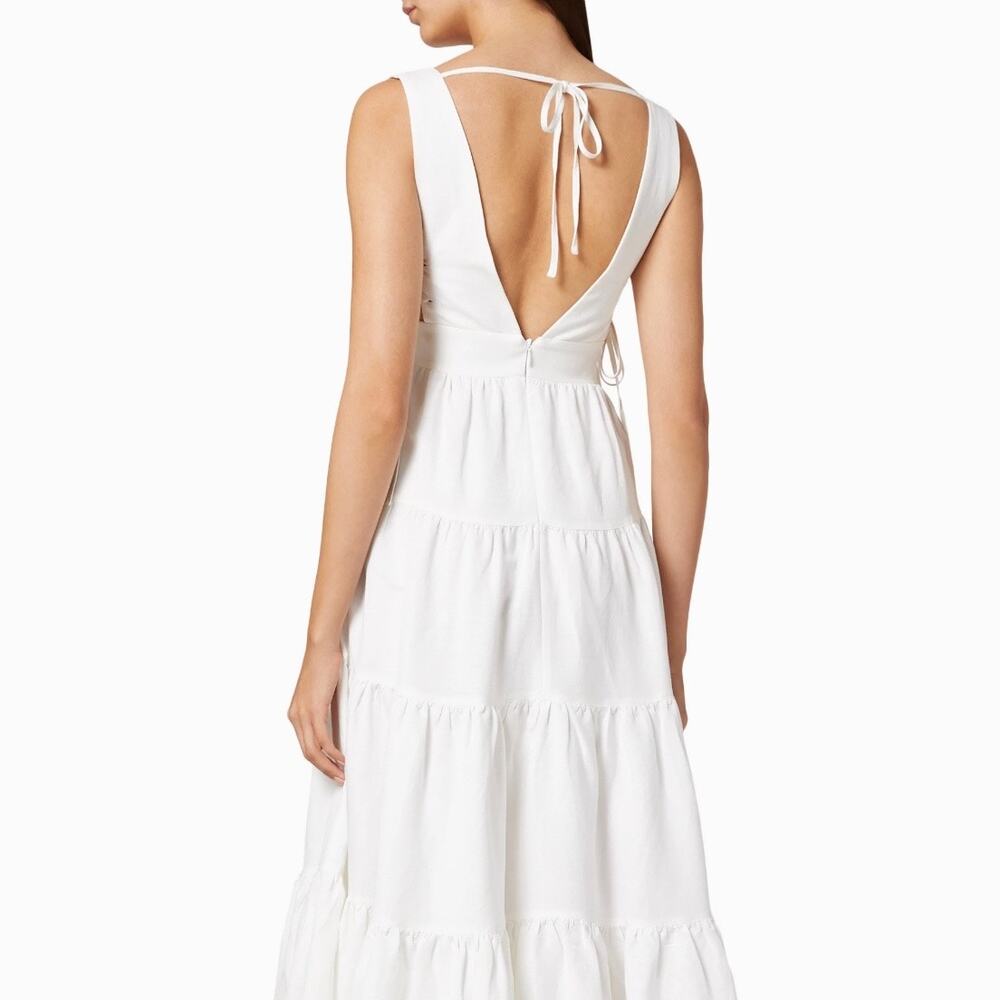 Shona Joy Blanca Linen Lace Up Tiered Maxi Dress White Ivory Small - Picture 5 of 9